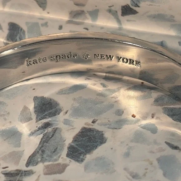 Kate Spade Silver Tone Crystal Spade Bangle Bracelet Hinged Cuff - Picture 4 of 4